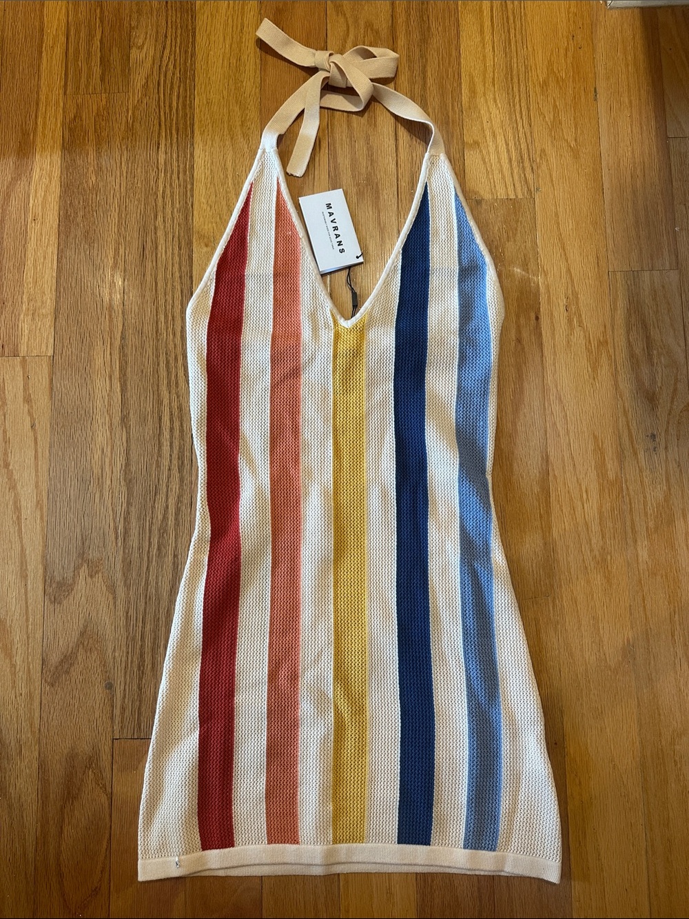 Striped Knit Halter Mini Dress in Multicolor